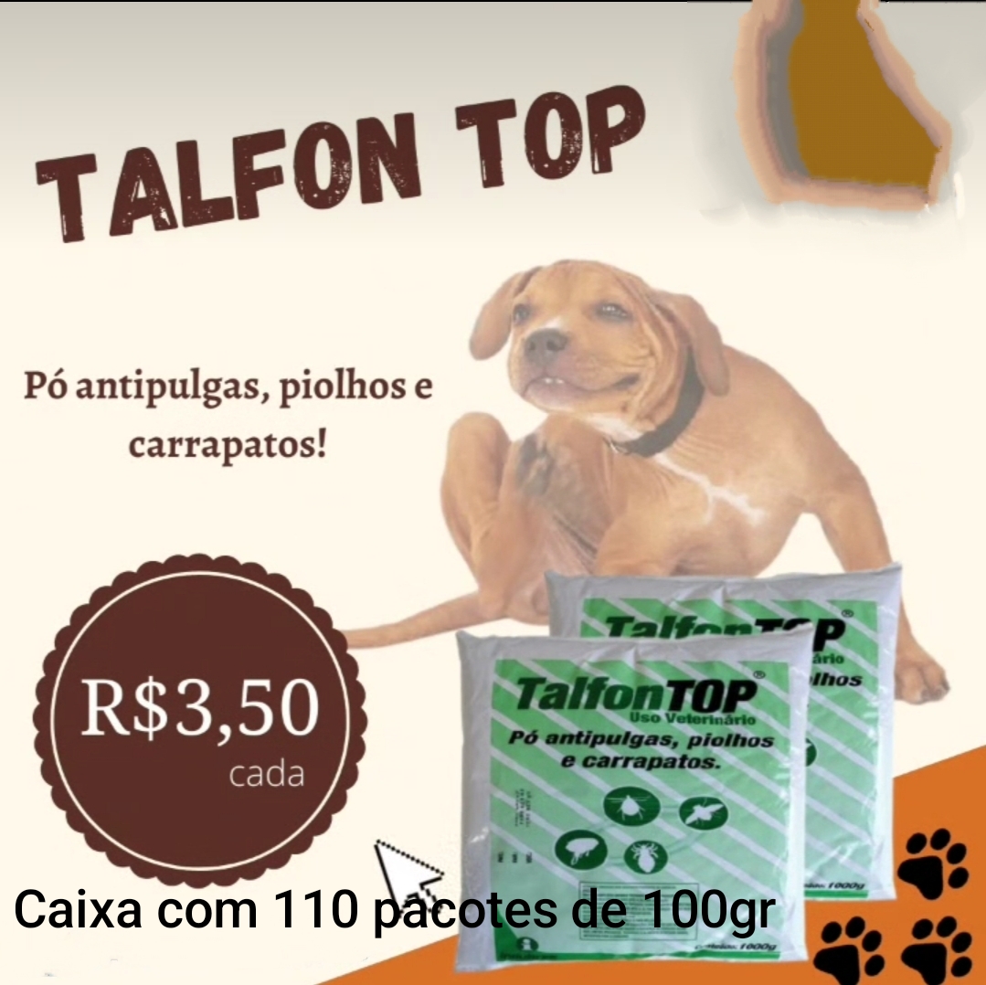 Talfon top, mata pulga, carrapato, piolho, barata em pó
